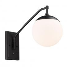  3699-A1W BLK-OP - Glenn BLK 1 Light Articulating Wall Sconce in Matte Black with Opal Glass Shade